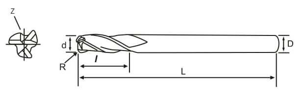 D2.5 x 0.25R x 10FL x 50OAL x 4SHK x Z3 Square End Mill for Stainless Steel With Corner Radius HRC 50